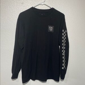 Vans Black Long Sleeve Tee with Checkerboard Sleeve